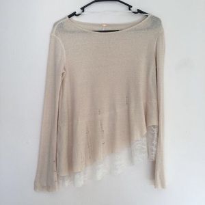 Free People Distressed Asymmetrical Hem Lace Top